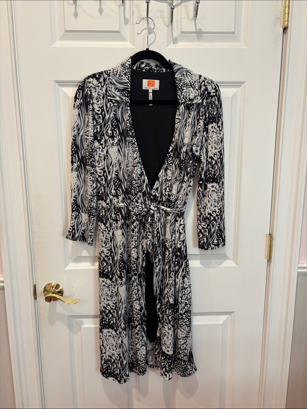 Laundry by Design Black and White Long Sleeve Wrap Dress